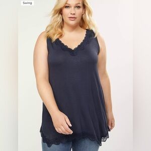 Lane Bryant Swing Tank Size 14/16 Shark Bite Lace V-neck Tunic Top Navy Blue